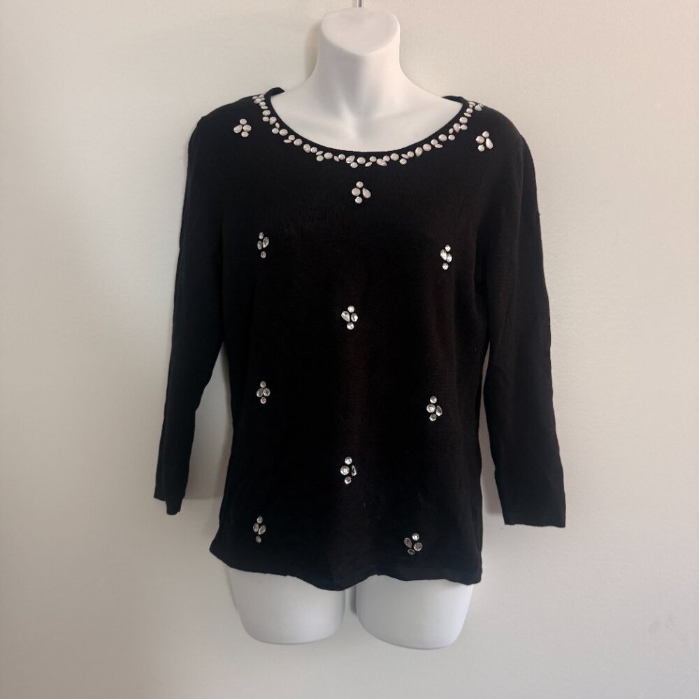Ruby Rd. Petite Embellished Knit Top | Black | PM - Picture 3 of 9